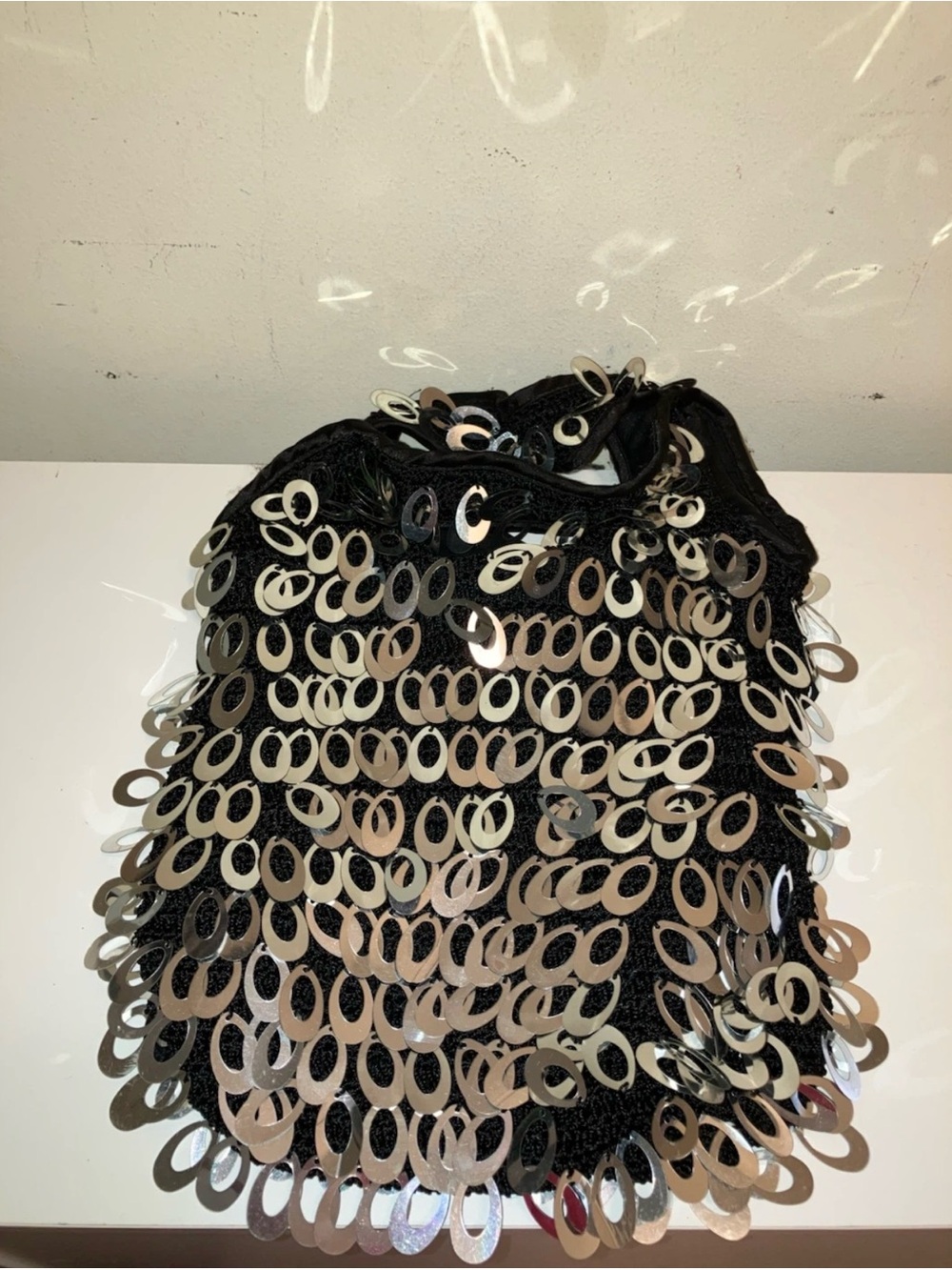 Black Sequined Bag with Metallic Discs